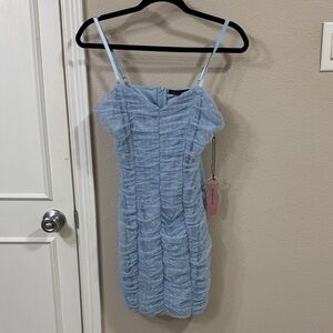 Haute Monde Sky Blue Textured Mini Dress